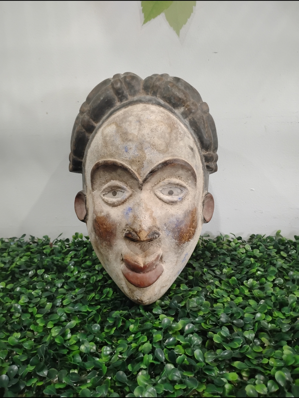 African Gabon  Wall Art  Punu Tribal Faces Mask White & Brown